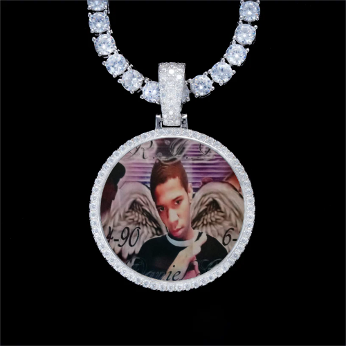 925S & VVS Moissanite 3D Circle Custom Picture Pendant