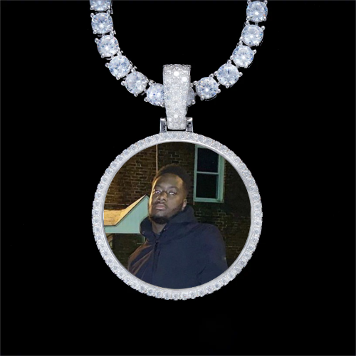 925S & VVS Moissanite 3D Circle Custom Picture Pendant