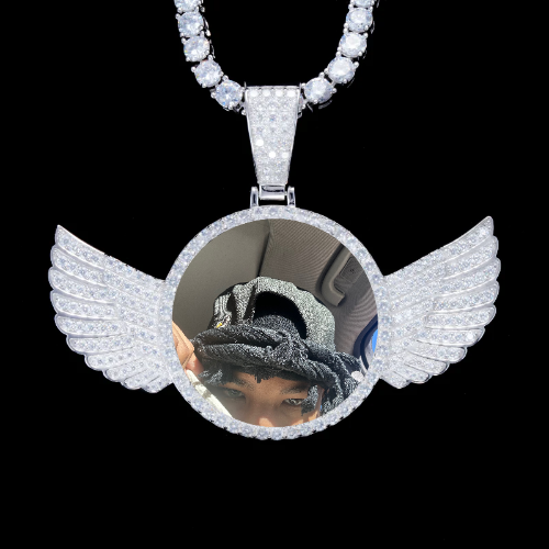 925S & VVS Moissanite 3D Wing Custom Picture Pendant