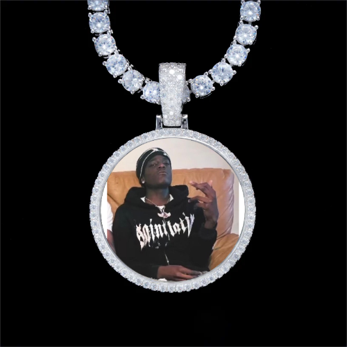 925S & VVS Moissanite 3D Circle Custom Picture Pendant