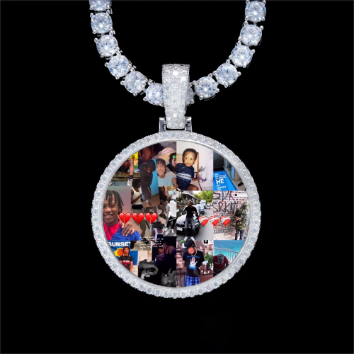 925S & VVS Moissanite 3D Circle Custom Picture Pendant