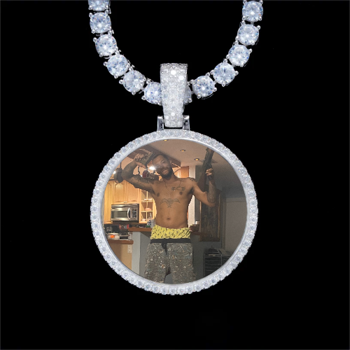 925S & VVS Moissanite 3D Circle Custom Picture Pendant