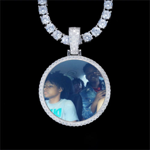 925S & VVS Moissanite 3D Circle Custom Picture Pendant