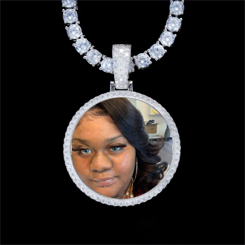 925S & VVS Moissanite 3D Circle Custom Picture Pendant
