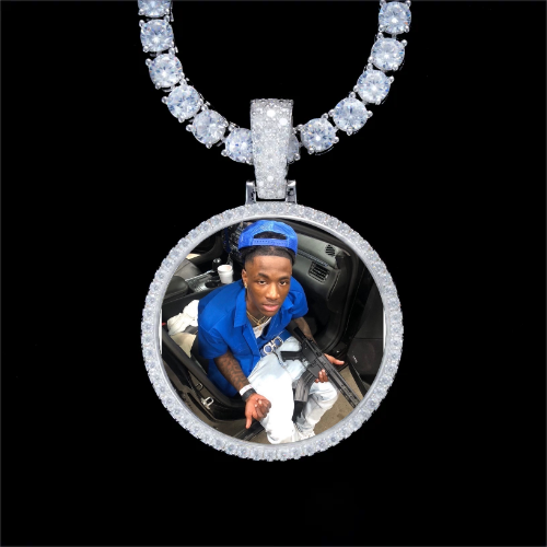 925S & VVS Moissanite 3D Circle Custom Picture Pendant