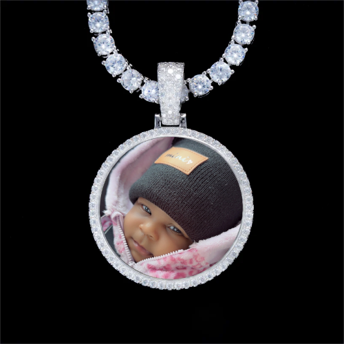 925S & VVS Moissanite 3D Circle Custom Picture Pendant