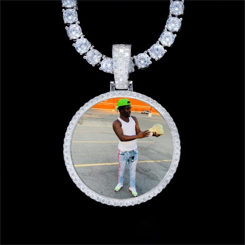925S & VVS Moissanite 3D Circle Custom Picture Pendant