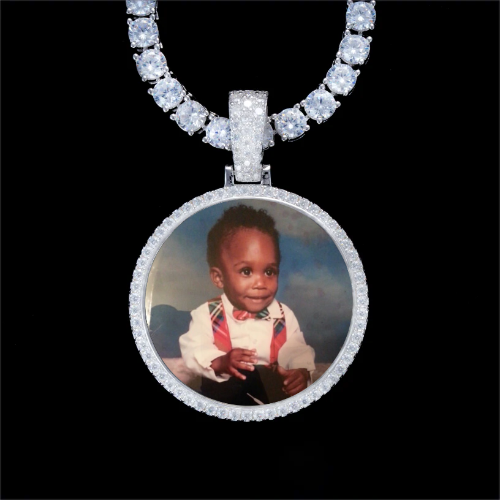 925S & VVS Moissanite 3D Circle Custom Picture Pendant