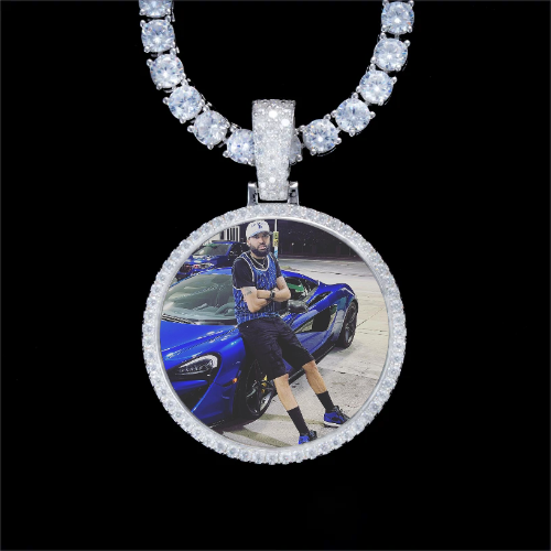 925S & VVS Moissanite 3D Circle Custom Picture Pendant