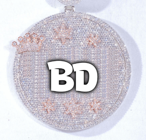 CUSTOM LETTER NECKLACE 3D BIG CROWN DISC
