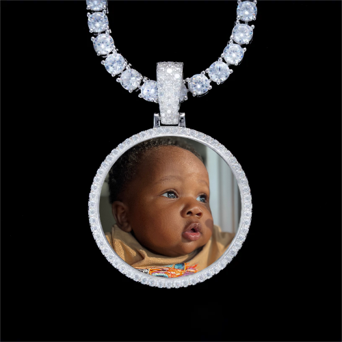 925S & VVS Moissanite 3D Circle Custom Picture Pendant
