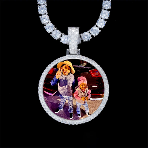 925S & VVS Moissanite 3D Circle Custom Picture Pendant