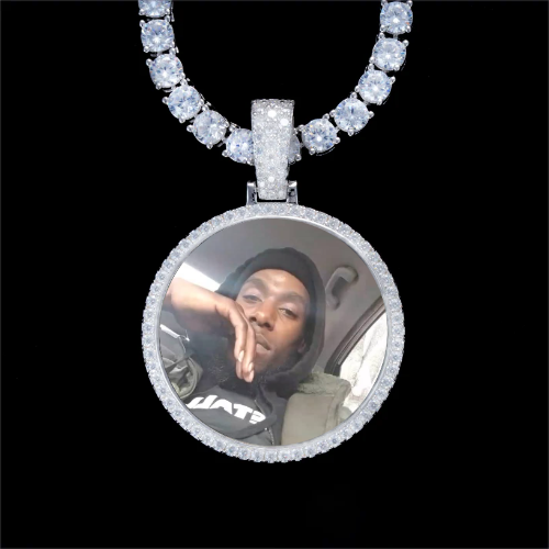 925S & VVS Moissanite 3D Circle Custom Picture Pendant