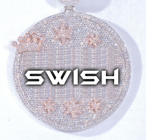 CUSTOM LETTER NECKLACE 3D BIG CROWN DISC