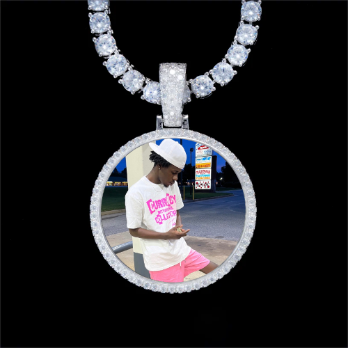 925S & VVS Moissanite 3D Circle Custom Picture Pendant