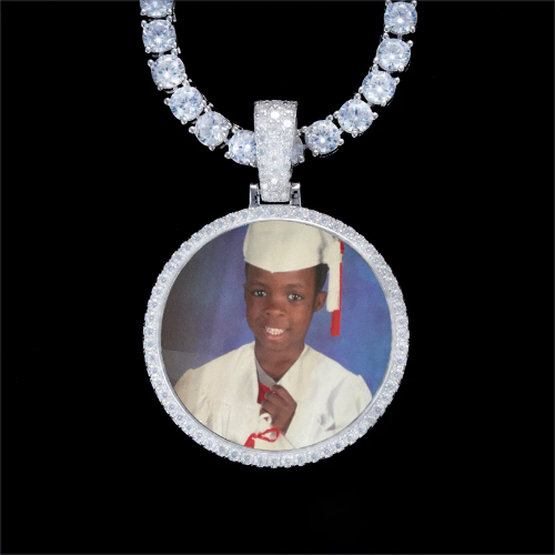 925S & VVS Moissanite 3D Circle Custom Picture Pendant