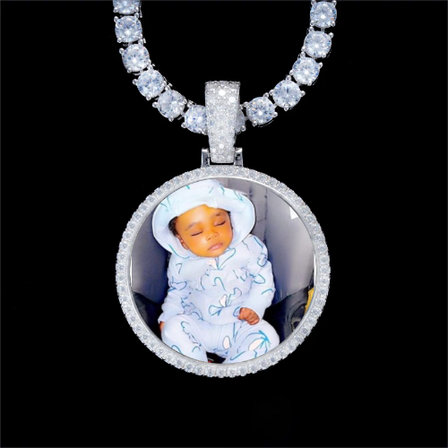 925S & VVS Moissanite 3D Circle Custom Picture Pendant