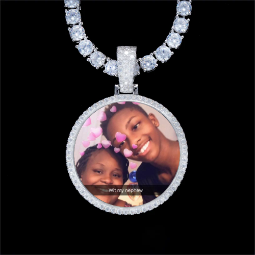 925S & VVS Moissanite 3D Circle Custom Picture Pendant