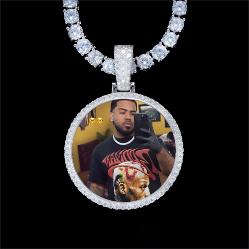 925S & VVS Moissanite 3D Circle Custom Picture Pendant