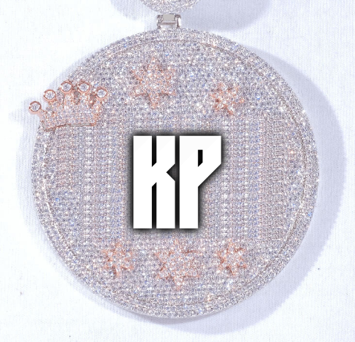 CUSTOM LETTER NECKLACE 3D BIG CROWN DISC