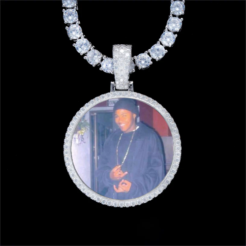 925S & VVS Moissanite 3D Circle Custom Picture Pendant
