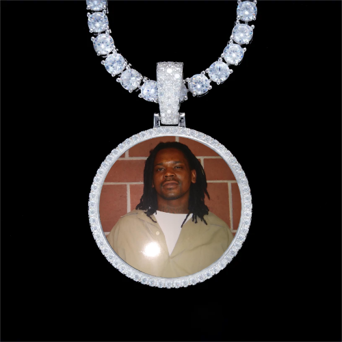 925S & VVS Moissanite 3D Circle Custom Picture Pendant