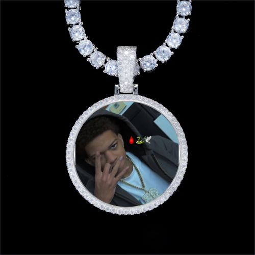 925S & VVS Moissanite 3D Circle Custom Picture Pendant