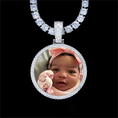 925S & VVS Moissanite 3D Circle Custom Picture Pendant
