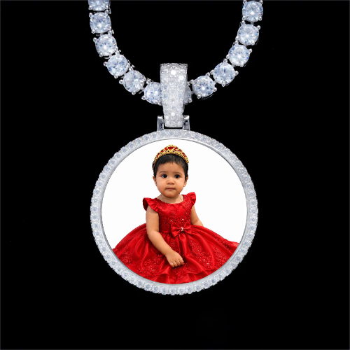 925S & VVS Moissanite 3D Circle Custom Picture Pendant