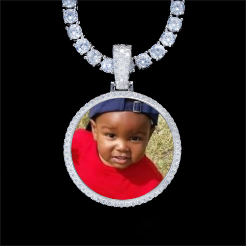 925S & VVS Moissanite 3D Circle Custom Picture Pendant