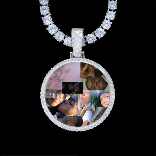 925S & VVS Moissanite 3D Circle Custom Picture Pendant