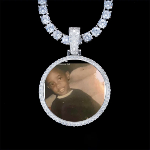 925S & VVS Moissanite 3D Circle Custom Picture Pendant