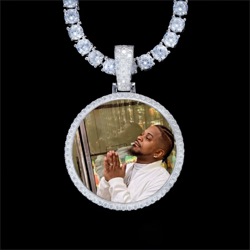 925S & VVS Moissanite 3D Circle Custom Picture Pendant