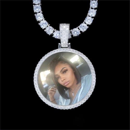 925S & VVS Moissanite 3D Circle Custom Picture Pendant