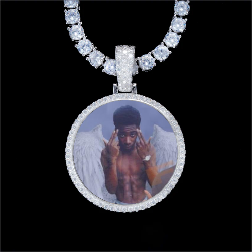 925S & VVS Moissanite 3D Circle Custom Picture Pendant