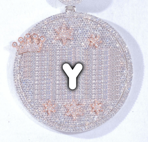 CUSTOM LETTER NECKLACE 3D BIG CROWN DISC