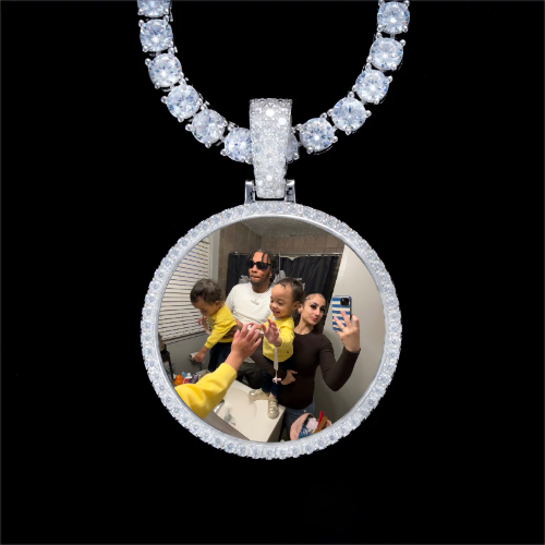 925S & VVS Moissanite 3D Circle Custom Picture Pendant