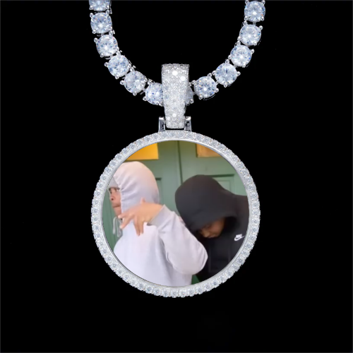 925S & VVS Moissanite 3D Circle Custom Picture Pendant