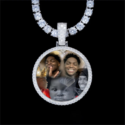 925S & VVS Moissanite 3D Circle Custom Picture Pendant