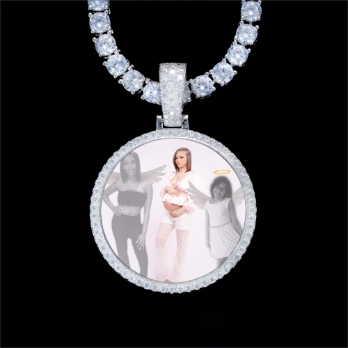 925S & VVS Moissanite 3D Circle Custom Picture Pendant