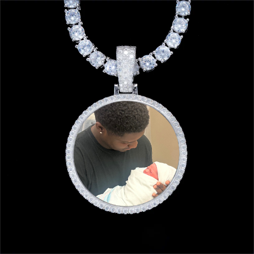 925S & VVS Moissanite 3D Circle Custom Picture Pendant
