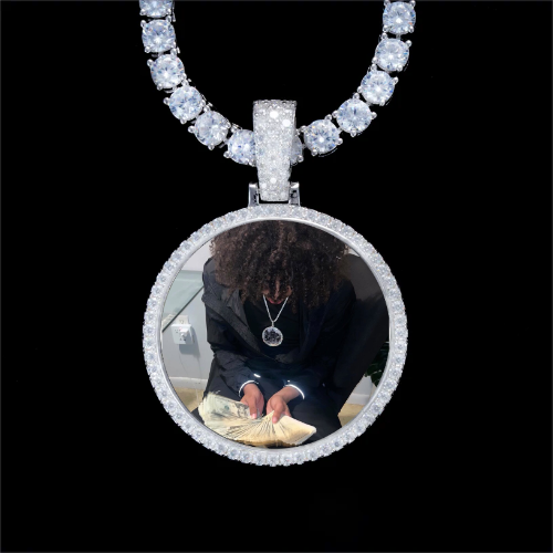 925S & VVS Moissanite 3D Circle Custom Picture Pendant