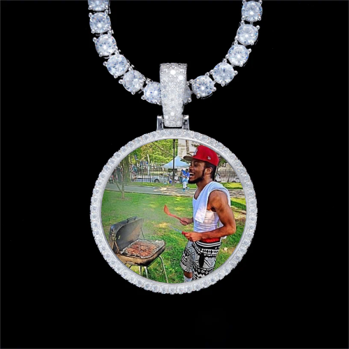 925S & VVS Moissanite 3D Circle Custom Picture Pendant