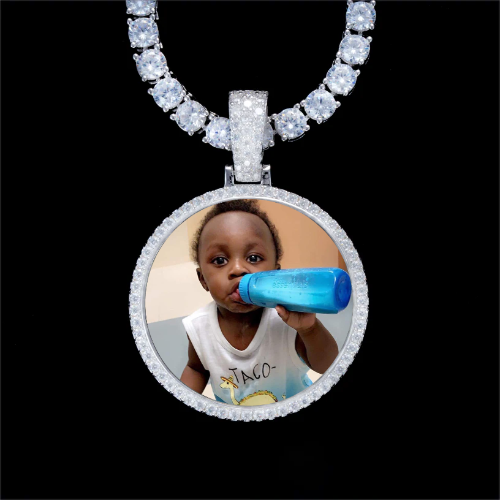 925S & VVS Moissanite 3D Circle Custom Picture Pendant