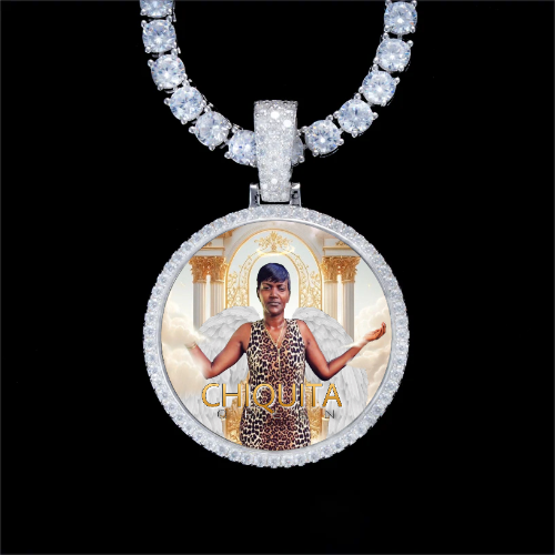 925S & VVS Moissanite 3D Circle Custom Picture Pendant