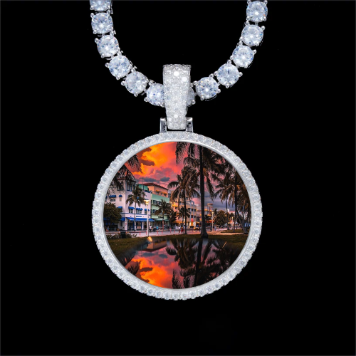 925S & VVS Moissanite 3D Circle Custom Picture Pendant
