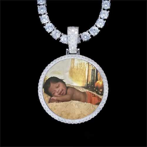 925S & VVS Moissanite 3D Circle Custom Picture Pendant
