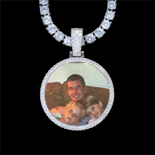 925S & VVS Moissanite 3D Circle Custom Picture Pendant
