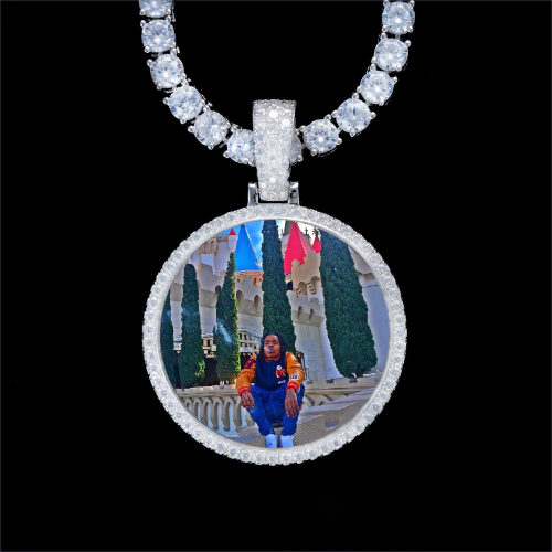 925S & VVS Moissanite 3D Circle Custom Picture Pendant
