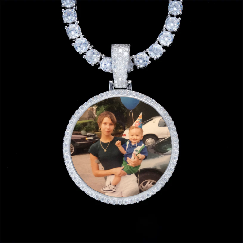 925S & VVS Moissanite 3D Circle Custom Picture Pendant
